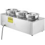VEVOR Electric Soup Warmer, Three 7.4QT Stainless Steel Round Pot, 1200W Commercial Food Warmer, 30 - 85℃ Adjustable Temp, Bain Marie with Anti-Dry Burn and Reset Button, for Restaurant, Buffet