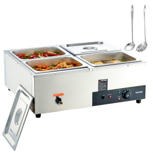 Loyalheartdy Commercial Bain Marie Buffet Food Warmer 4 Pan Stainless Steel  Steam Table w/Temperature Control for Catering 850W