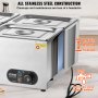 VEVOR 4-pan commercial food warmer with stainless steel construction and adjustable temperature control.