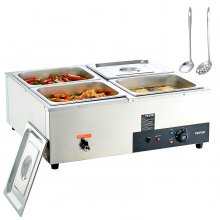 VEVOR 4-Pan Commercial Food Warmer, 4 x 12QT Electric Steam Table, 1200W Professional Countertop Stainless Steel Buffet Bain Marie with 86-185°F Temp Control for Catering and Restaurants, Silver