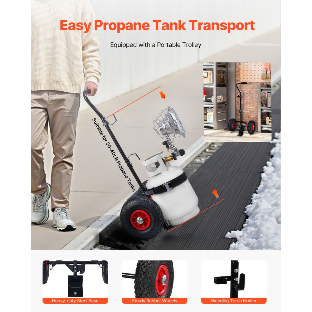 VEVOR Propane Tank Top Heater with Portable Trolley, 15000 BTU Rapid Heating 180-Degree Infrared Radiant Tank Top Gas Heater for 9-18kg Propane Tanks, for Ice Fishing/ Hunting/Outdoor Single Burner