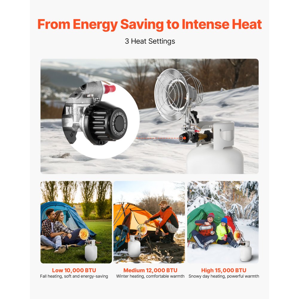 VEVOR Propane Tank Top Heater with Portable Trolley, 15000 BTU Rapid Heating 180-Degree Infrared Radiant Tank Top Gas Heater for 9-18kg Propane Tanks, for Ice Fishing/ Hunting/Outdoor Single Burner