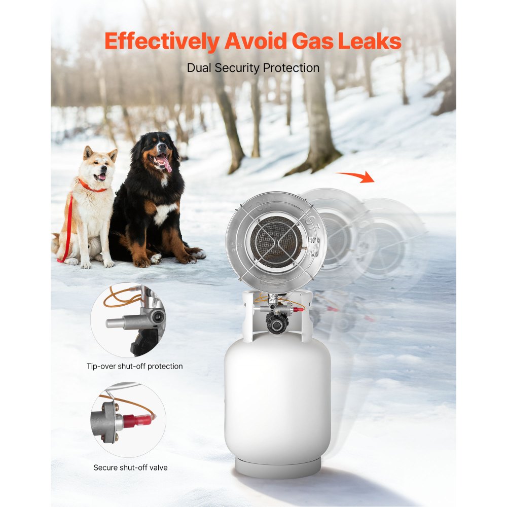VEVOR Propane Tank Top Heater with Portable Trolley, 15000 BTU Rapid Heating 180-Degree Infrared Radiant Tank Top Gas Heater for 9-18kg Propane Tanks, for Ice Fishing/ Hunting/Outdoor Single Burner