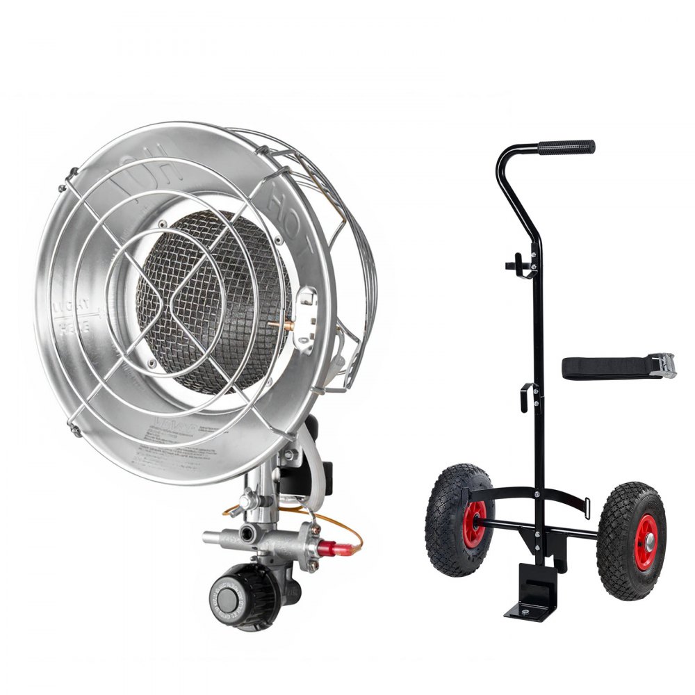VEVOR Propane Tank Top Heater with Portable Trolley, 15000 BTU Rapid Heating 180-Degree Infrared Radiant Tank Top Gas Heater for 9-18kg Propane Tanks, for Ice Fishing/ Hunting/Outdoor Single Burner