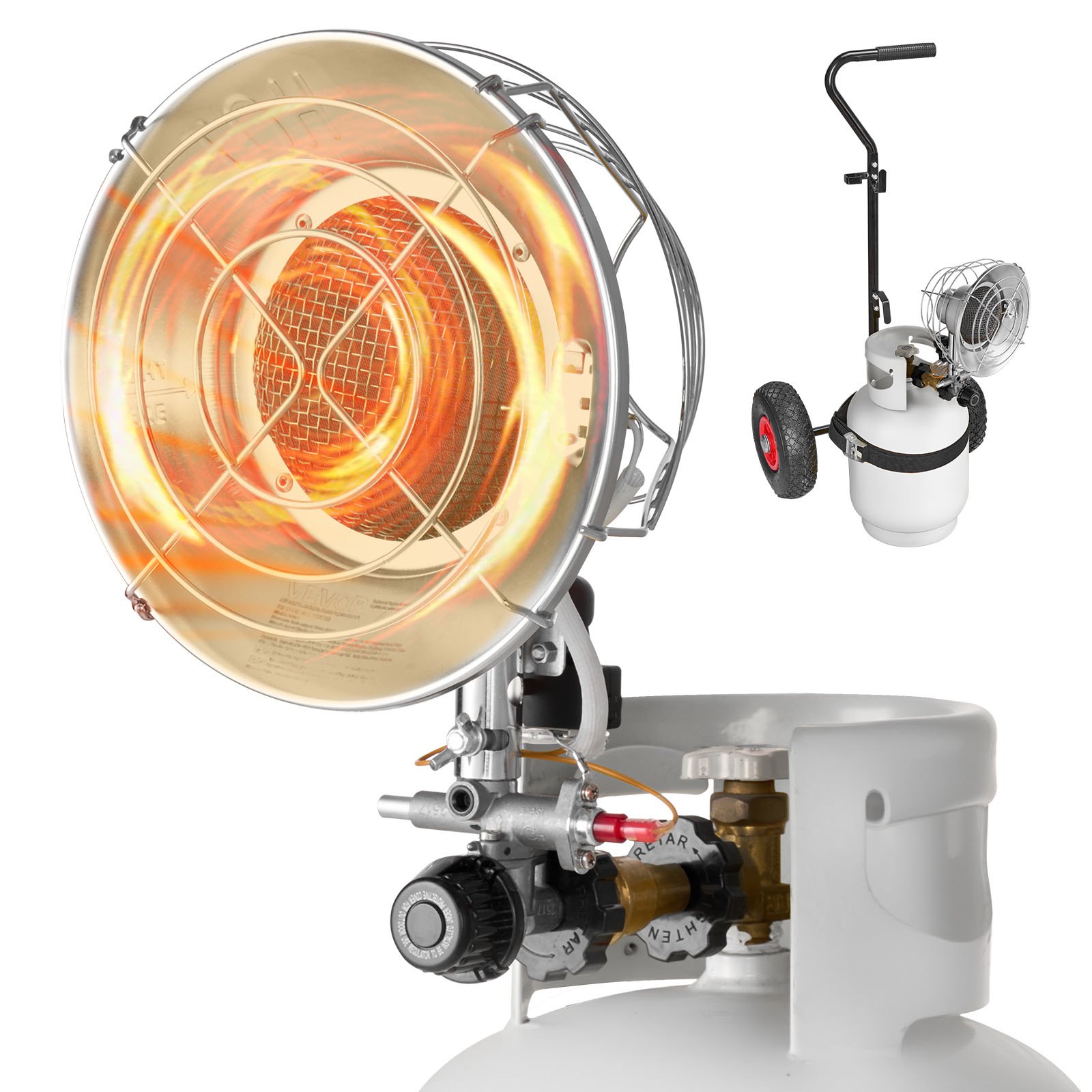 VEVOR Propane Tank Top Heater with Portable Trolley, 15000 BTU Rapid Heating 180-Degree Infrared Radiant Tank Top Gas Heater for 9-18kg Propane Tanks, for Ice Fishing/ Hunting/Outdoor Single Burner