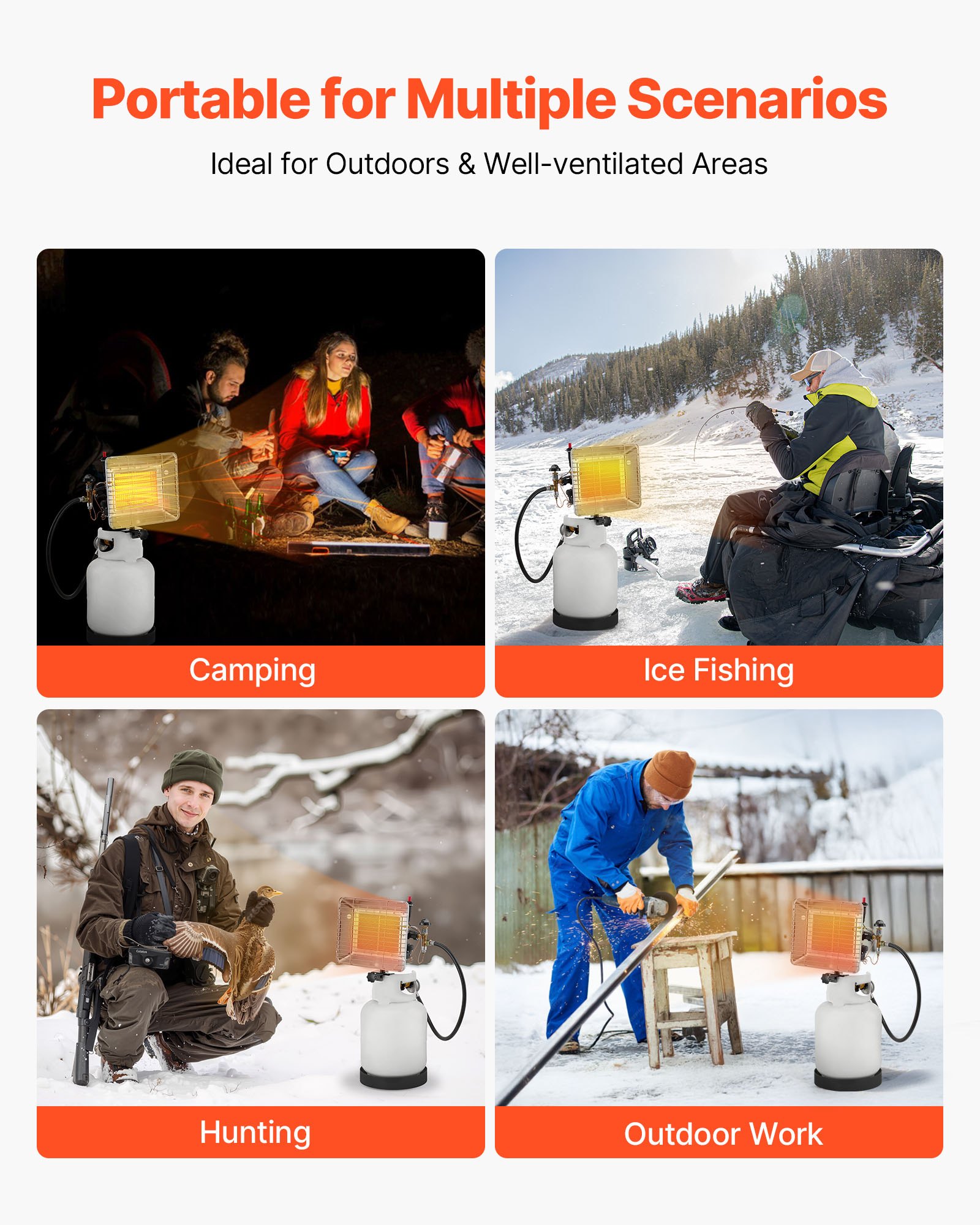 VEVOR Propane Tank Top Heater, 13000 BTU Rapid Heating 180-Degree Infrared Radiant Tank Top Gas Heater, Stepless Temperature Adjustment for Ice Fishing/ Hunting/Outdoor Work, Single Burner Square