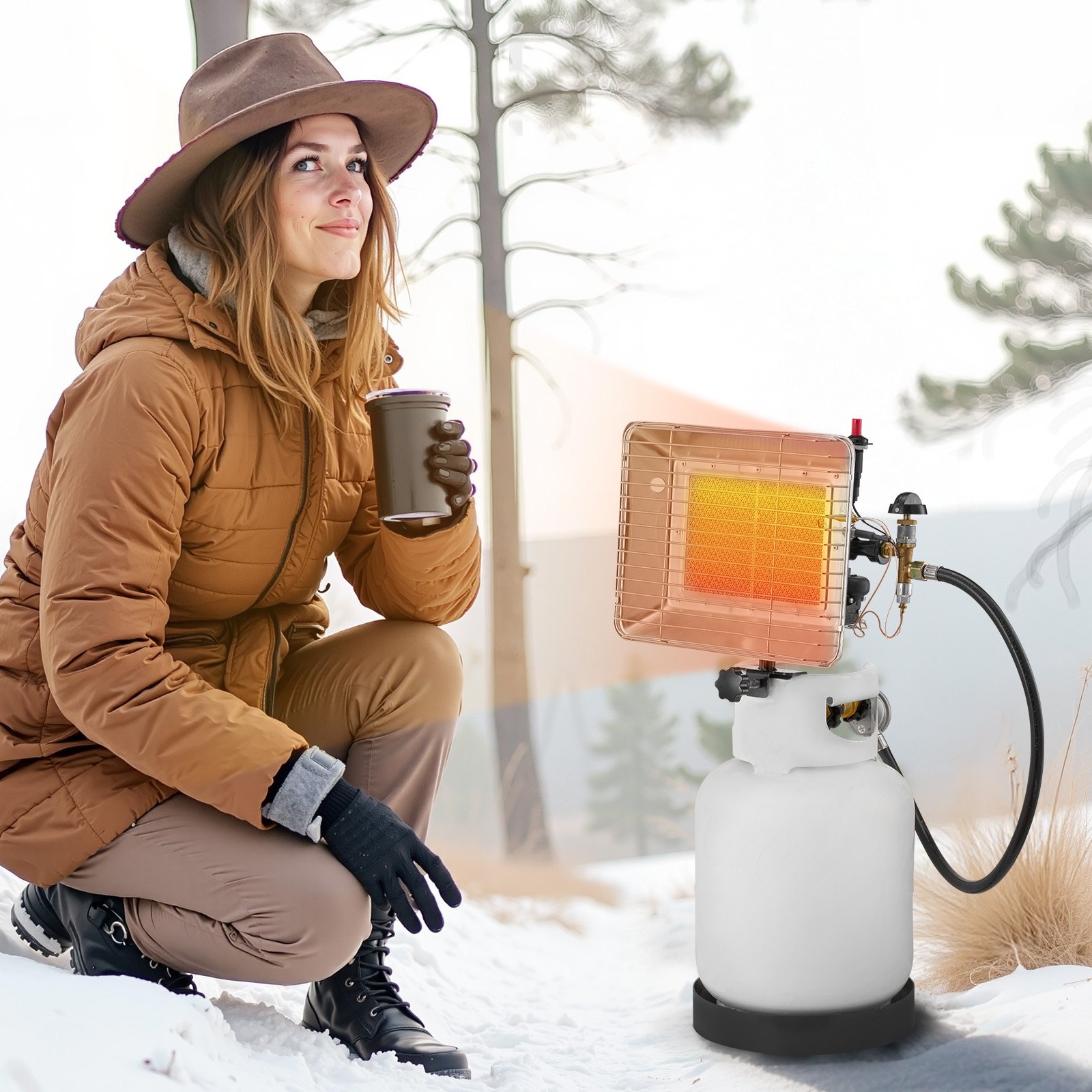 VEVOR Propane Tank Top Heater, 13000 BTU Rapid Heating 180-Degree Infrared Radiant Tank Top Gas Heater, Stepless Temperature Adjustment for Ice Fishing/ Hunting/Outdoor Work, Single Burner Square