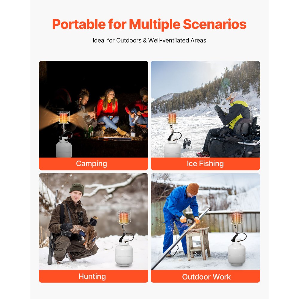 VEVOR Propane Tank Top Heater, 42000 BTU Rapid Heating 360-Degree Infrared Radiant Tank Top Gas Heater, Stepless Temperature Adjustment for Ice Fishing/ Hunting/Outdoor Work, Single Burner