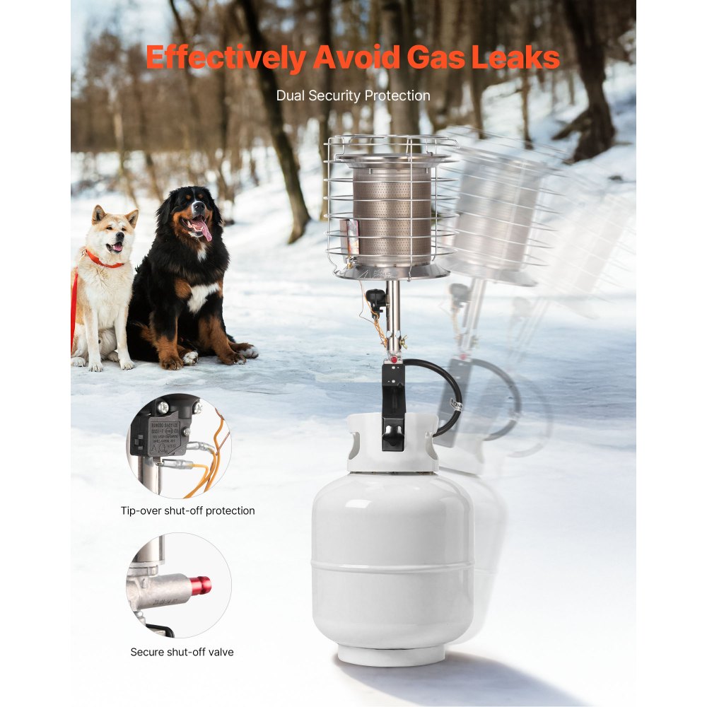 VEVOR Propane Tank Top Heater, 42000 BTU Rapid Heating 360-Degree Infrared Radiant Tank Top Gas Heater, Stepless Temperature Adjustment for Ice Fishing/ Hunting/Outdoor Work, Single Burner