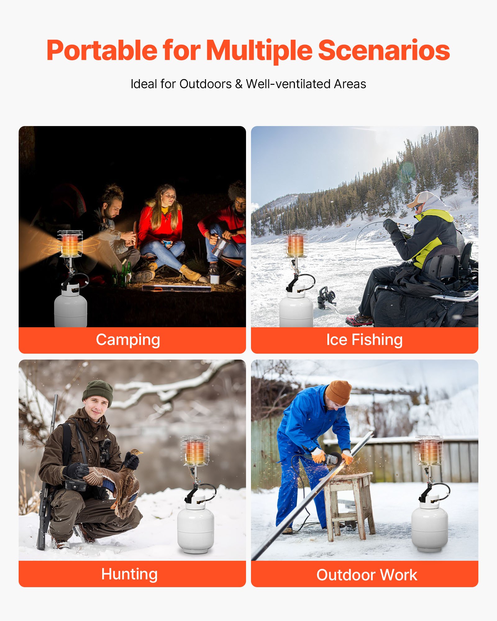 VEVOR Propane Tank Top Heater, 42000 BTU Rapid Heating 360-Degree Infrared Radiant Tank Top Gas Heater, Stepless Temperature Adjustment for Ice Fishing/ Hunting/Outdoor Work, Single Burner