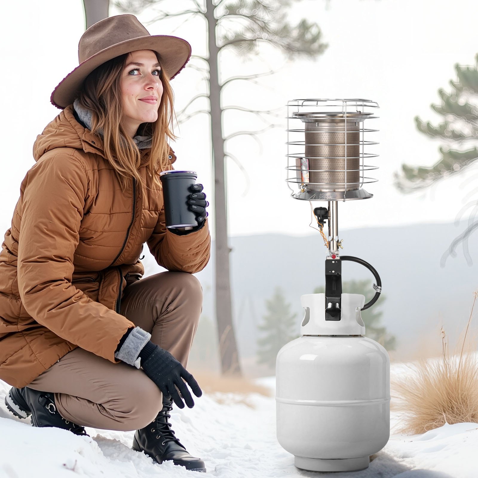 VEVOR Propane Tank Top Heater, 42000 BTU Rapid Heating 360-Degree Infrared Radiant Tank Top Gas Heater, Stepless Temperature Adjustment for Ice Fishing/ Hunting/Outdoor Work, Single Burner