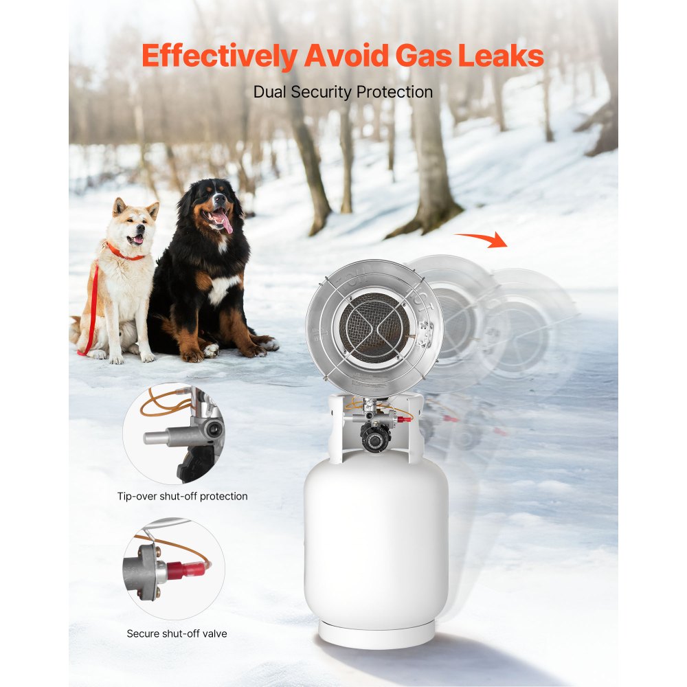 VEVOR Propane Tank Top Heater, 15000 BTU Rapid Heating 180-Degree Infrared Radiant Tank Top Gas Heater, Stepless Temperature Adjustment for Ice Fishing/ Hunting/Outdoor Work, Single Burner Round