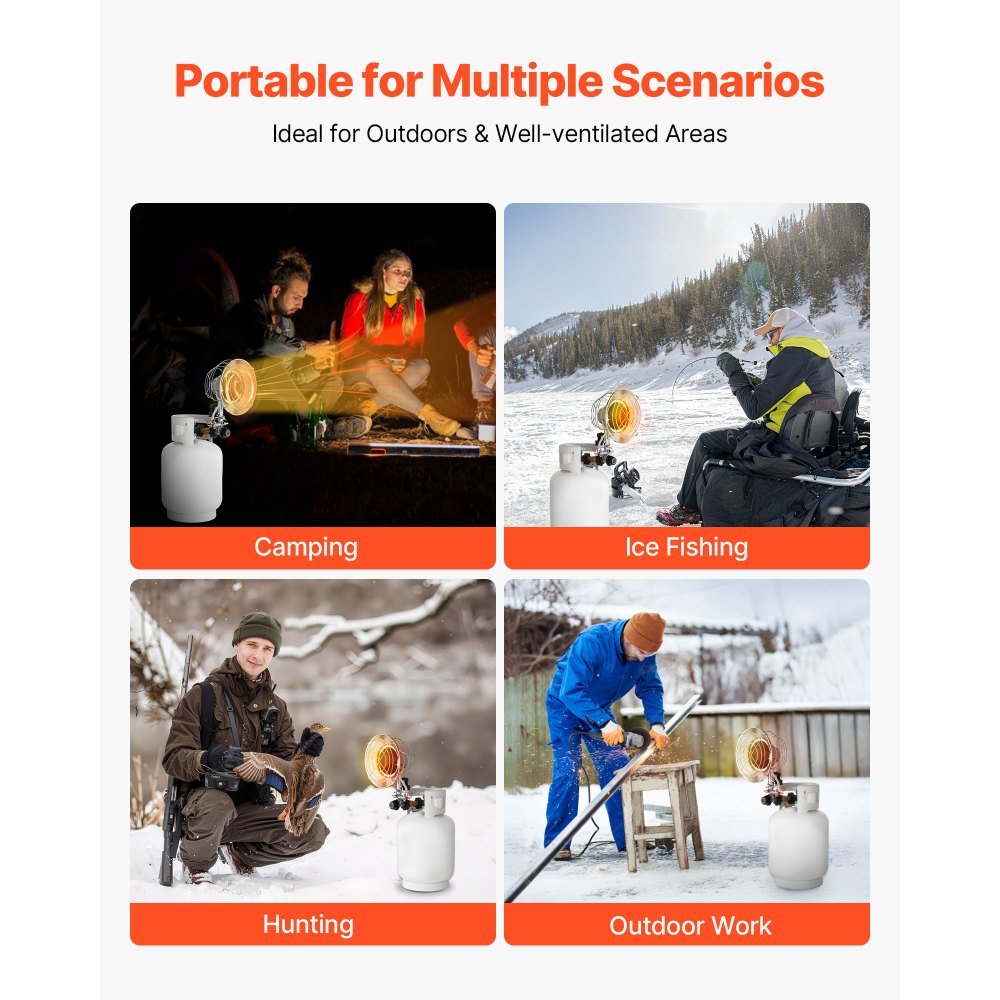 VEVOR Propane Tank Top Heater, 15000 BTU Rapid Heating 180-Degree Infrared Radiant Tank Top Gas Heater, Stepless Temperature Adjustment for Ice Fishing/ Hunting/Outdoor Work, Single Burner Round