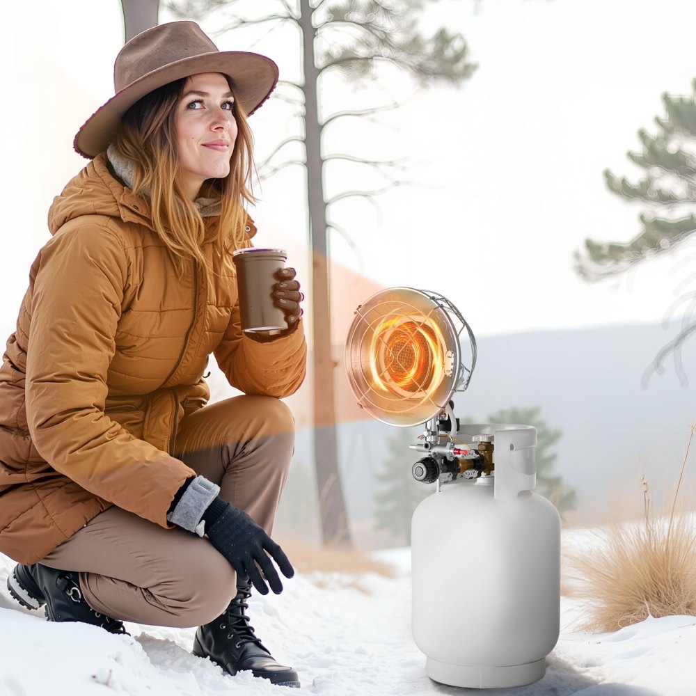 VEVOR Propane Tank Top Heater, 15000 BTU Rapid Heating 180-Degree Infrared Radiant Tank Top Gas Heater, Stepless Temperature Adjustment for Ice Fishing/ Hunting/Outdoor Work, Single Burner Round