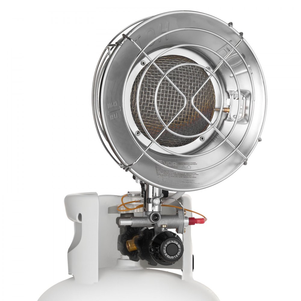 VEVOR Propane Tank Top Heater, 15000 BTU Rapid Heating 180-Degree Infrared Radiant Tank Top Gas Heater, Stepless Temperature Adjustment for Ice Fishing/ Hunting/Outdoor Work, Single Burner Round