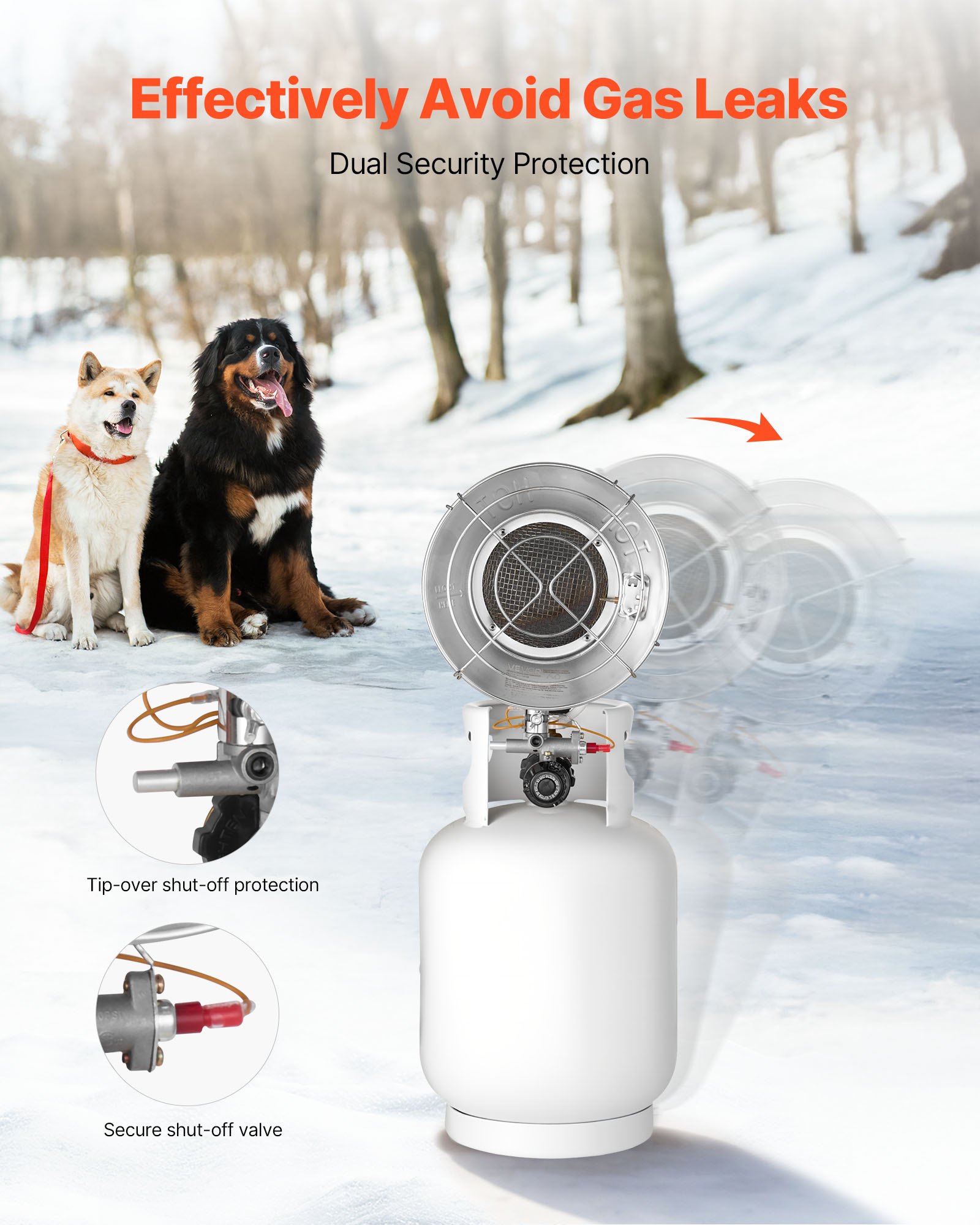 VEVOR Propane Tank Top Heater, 15000 BTU Rapid Heating 180-Degree Infrared Radiant Tank Top Gas Heater, Stepless Temperature Adjustment for Ice Fishing/ Hunting/Outdoor Work, Single Burner Round