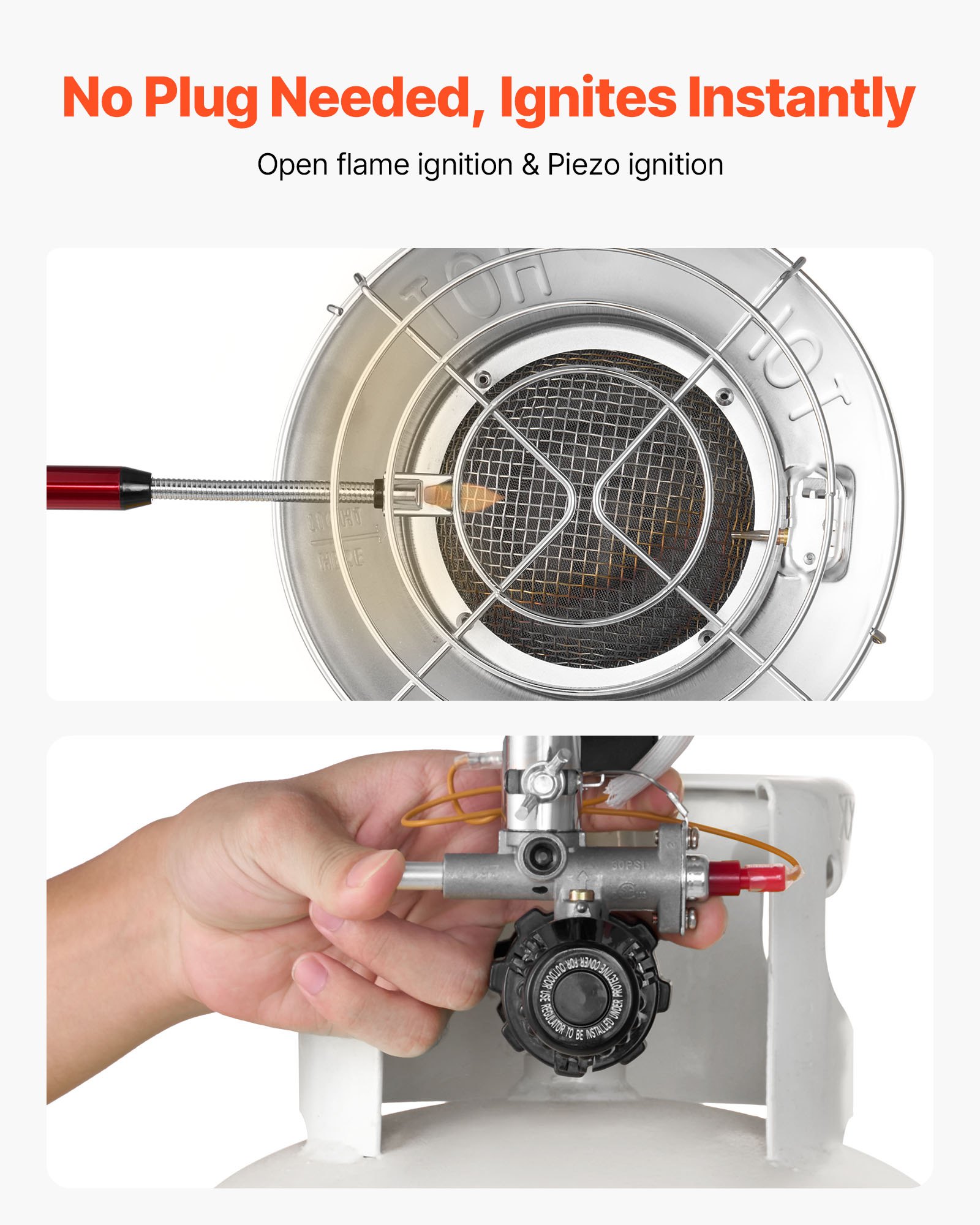 VEVOR Propane Tank Top Heater, 15000 BTU Rapid Heating 180-Degree Infrared Radiant Tank Top Gas Heater, Stepless Temperature Adjustment for Ice Fishing/ Hunting/Outdoor Work, Single Burner Round