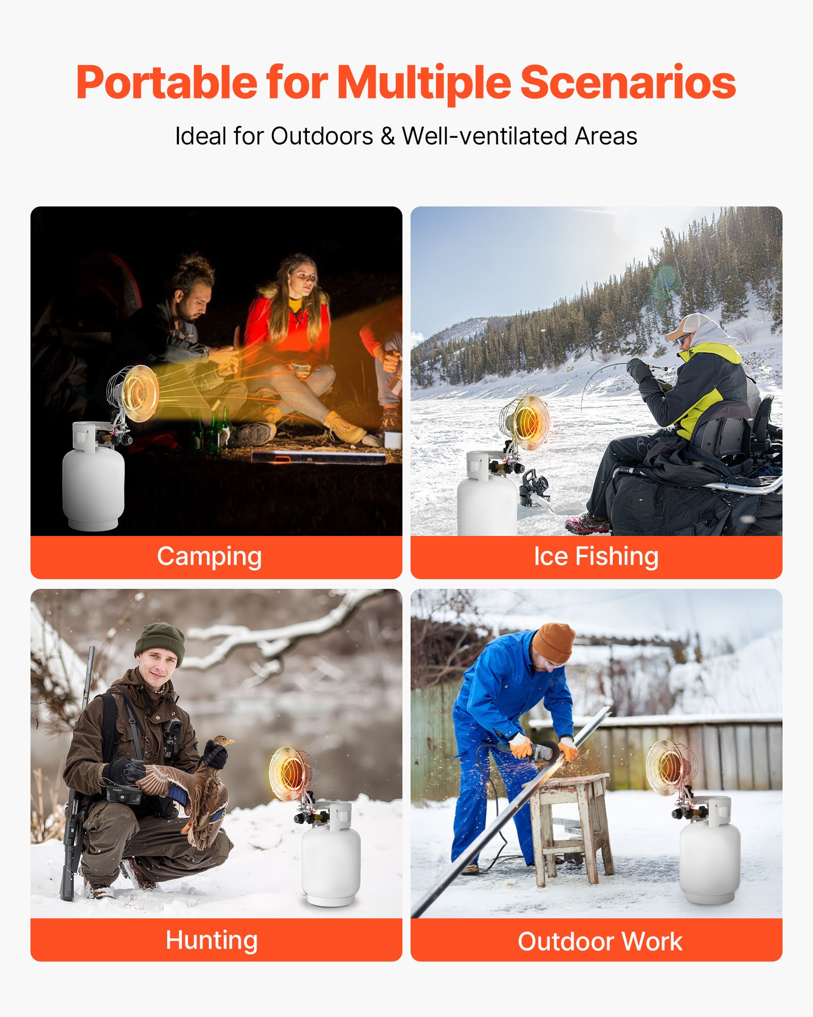 VEVOR Propane Tank Top Heater, 15000 BTU Rapid Heating 180-Degree Infrared Radiant Tank Top Gas Heater, Stepless Temperature Adjustment for Ice Fishing/ Hunting/Outdoor Work, Single Burner Round