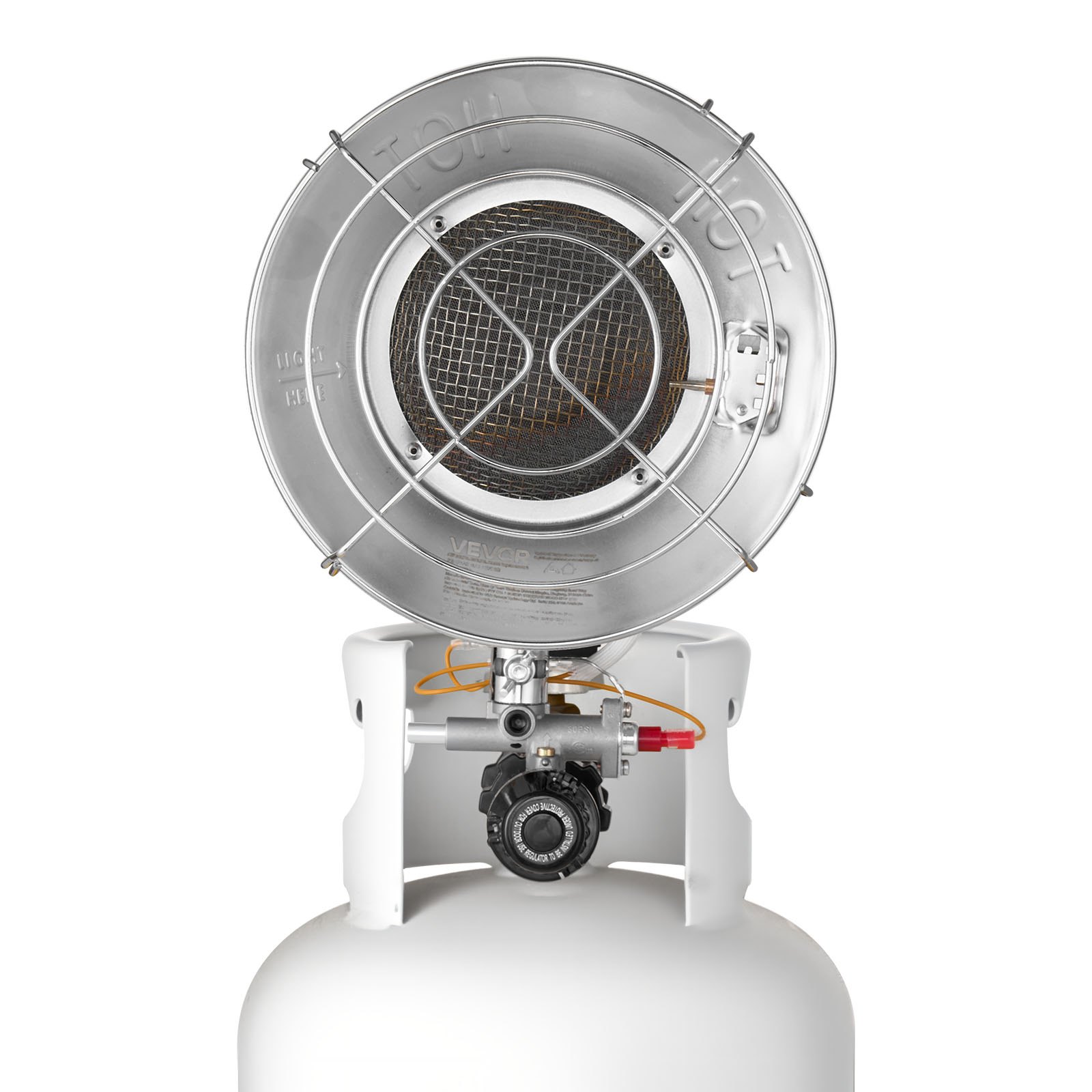 VEVOR Propane Tank Top Heater, 15000 BTU Rapid Heating 180-Degree Infrared Radiant Tank Top Gas Heater, Stepless Temperature Adjustment for Ice Fishing/ Hunting/Outdoor Work, Single Burner Round