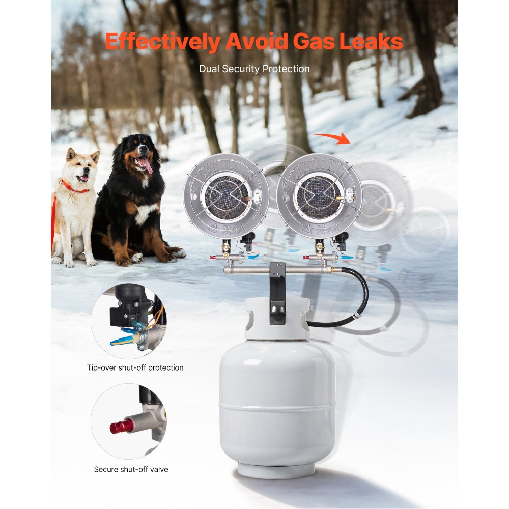 VEVOR Propane Tank Top Heater, 30000 BTU Rapid Heating 180-Degree Infrared Radiant Tank Top Gas Heater, 3 Heat Settings for Ice Fishing/ Hunting/Outdoor Work, Single Burner Square