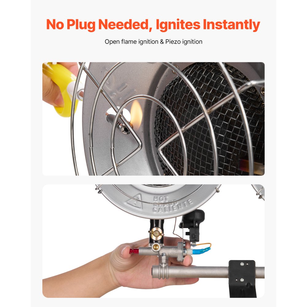 VEVOR Propane Tank Top Heater, 30000 BTU Rapid Heating 180-Degree Infrared Radiant Tank Top Gas Heater, 3 Heat Settings for Ice Fishing/ Hunting/Outdoor Work, Dual Burner Square