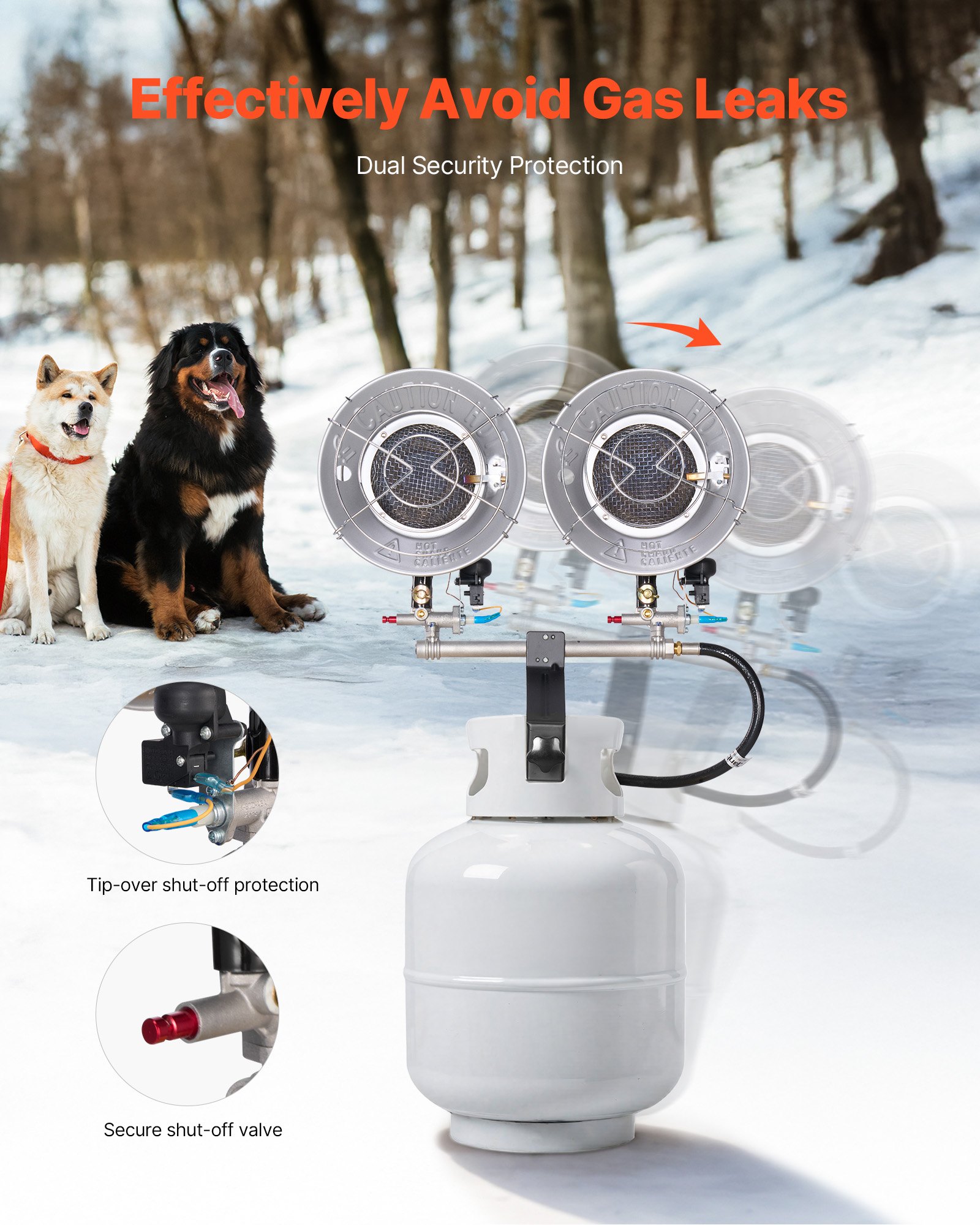 VEVOR Propane Tank Top Heater, 30000 BTU Rapid Heating 180-Degree Infrared Radiant Tank Top Gas Heater, 3 Heat Settings for Ice Fishing/ Hunting/Outdoor Work, Single Burner Square