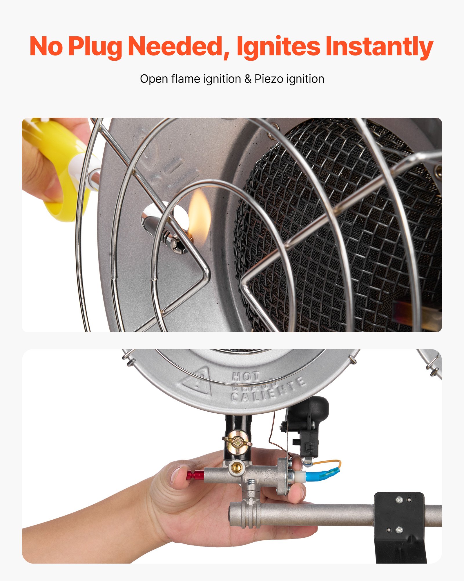 VEVOR Propane Tank Top Heater, 30000 BTU Rapid Heating 180-Degree Infrared Radiant Tank Top Gas Heater, 3 Heat Settings for Ice Fishing/ Hunting/Outdoor Work, Single Burner Square