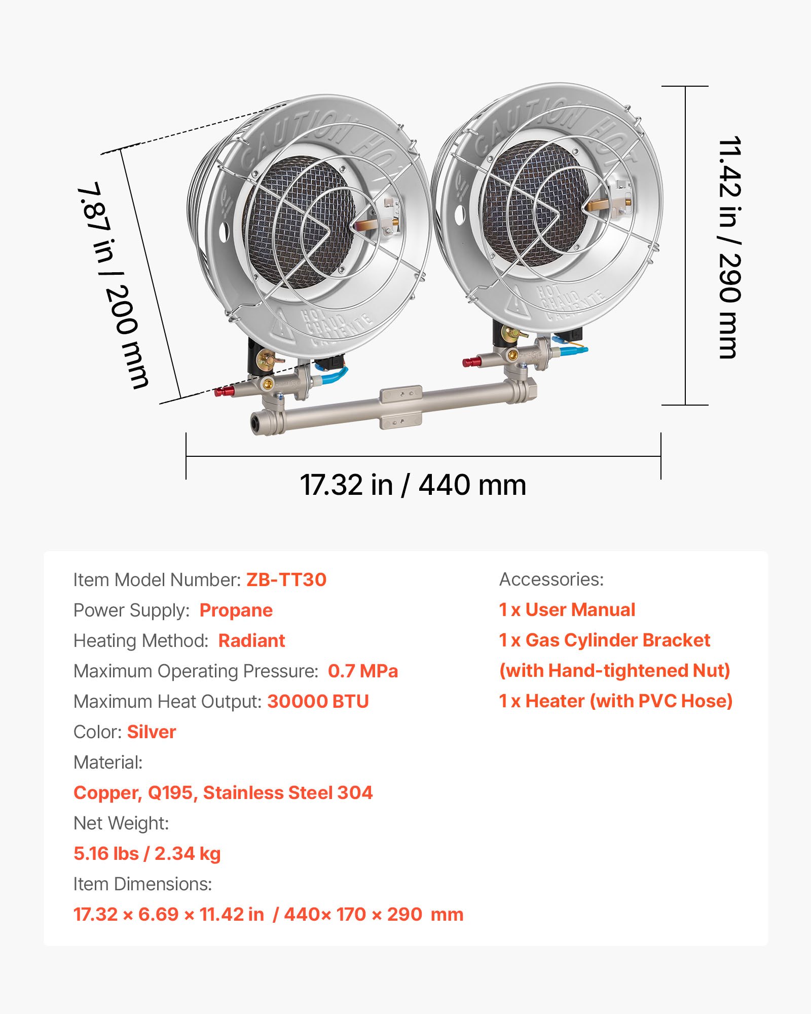 VEVOR Propane Tank Top Heater, 30000 BTU Rapid Heating 180-Degree Infrared Radiant Tank Top Gas Heater, 3 Heat Settings for Ice Fishing/ Hunting/Outdoor Work, Single Burner Square