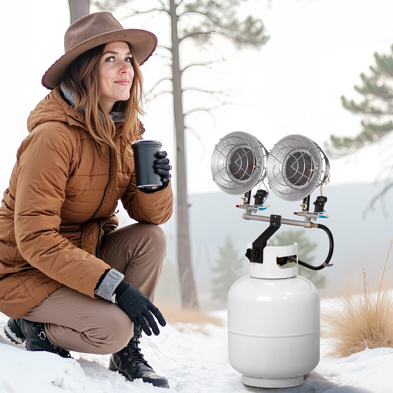 VEVOR Propane Tank Top Heater, 30000 BTU Rapid Heating 180-Degree Infrared Radiant Tank Top Gas Heater, 3 Heat Settings for Ice Fishing/ Hunting/Outdoor Work, Single Burner Square