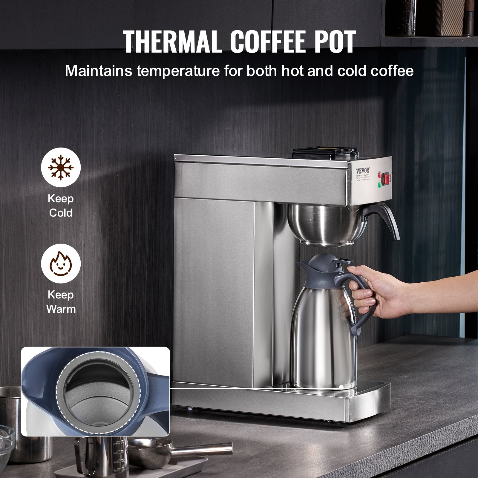 12 Cups Commercial Drip Coffee Maker with Thermal Carafe Restaurant Office Cafe 12 Cups Commercial Drip Coffee Maker with Thermal Carafe Restaurant Office Cafe