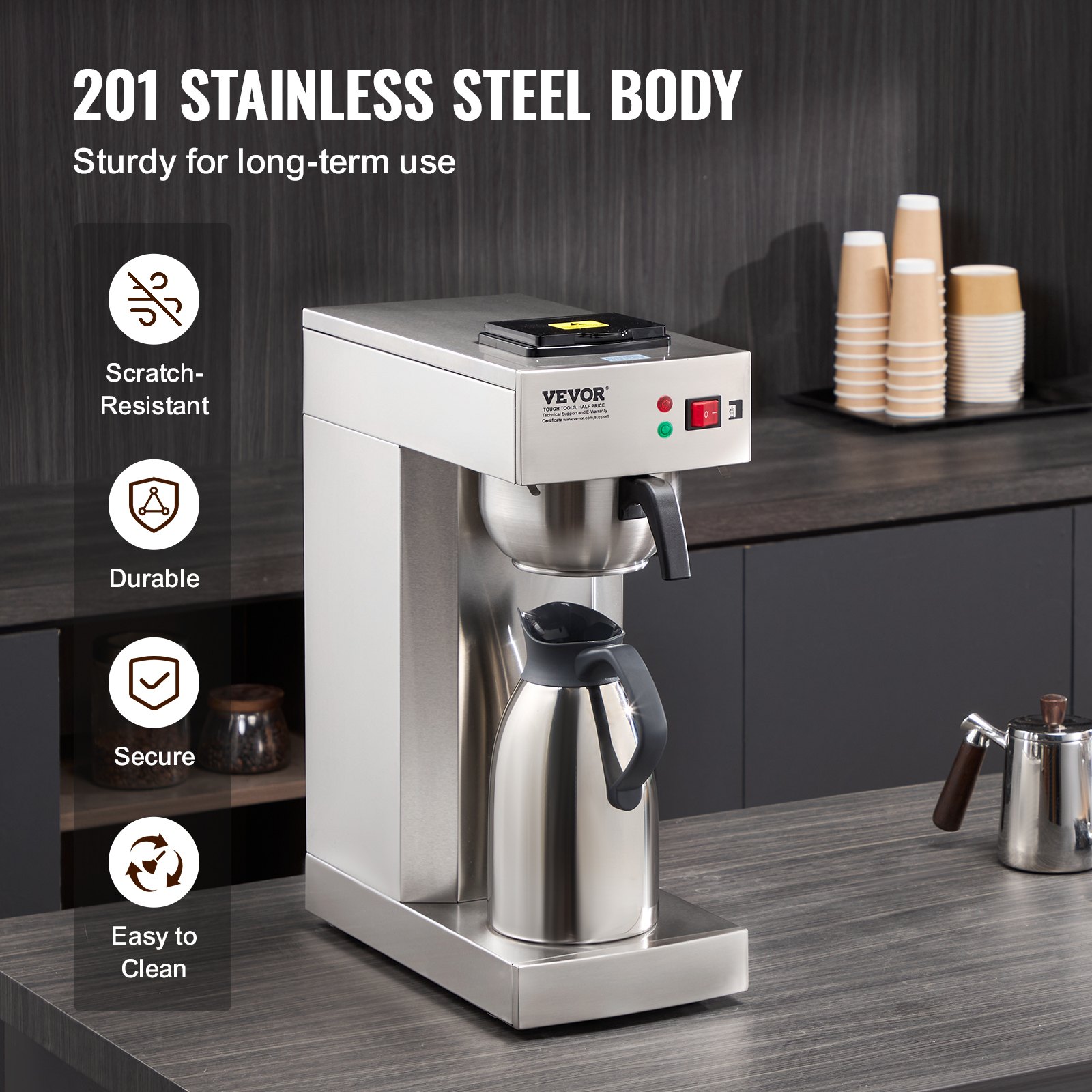 12 Cups Commercial Drip Coffee Maker with Thermal Carafe Restaurant Office Cafe 12 Cups Commercial Drip Coffee Maker with Thermal Carafe Restaurant Office Cafe