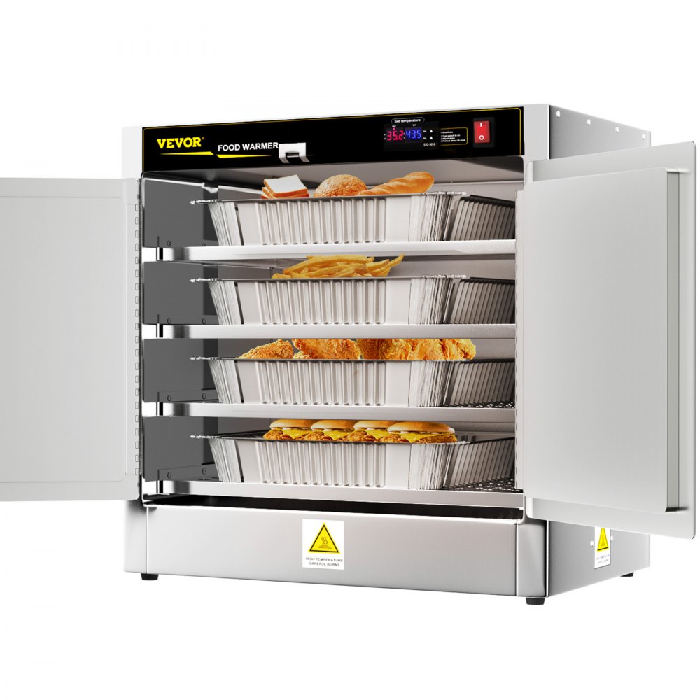 VEVOR Hot Box Food Warmer, 25x15x24 Concession Warmer with Water Tray,  Four Disposable Catering Pans, Countertop Pizza, Patty, Pastry, Empanada
