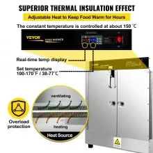 VEVOR Calentador de alimentos Hot Box, calentador de concesión de 25 x 15 x 24 pulgadas con bandeja de agua, cuatro sartenes desechables para catering, pizza de encimera, hamburguesa, pastelería, empanada, retención de alimentos calientes de concesión probado según los estándares UL