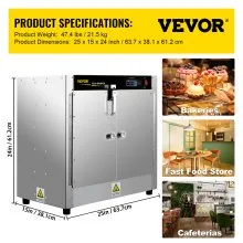 VEVOR Calentador de alimentos Hot Box, calentador de concesión de 25 x 15 x 24 pulgadas con bandeja de agua, cuatro sartenes desechables para catering, pizza de encimera, hamburguesa, pastelería, empanada, retención de alimentos calientes de concesión probado según los estándares UL