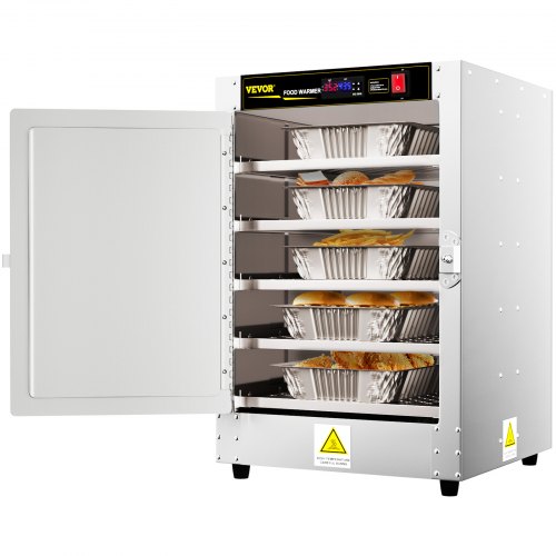 VEVOR Hot Box Food Warmer, 19"x19"x29" Concession Warmer with Water Tray, Five Disposable Catering Pans, Countertop Pizza, Patty, Pastry, Empanada, Concession Hot Food Hold Tested to UL Standards