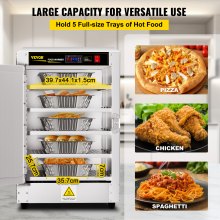 VEVOR Hot Box Food Warmer, 19"x19"x29" Concession Warmer with Water Tray, Five Disposable Catering Pans, Countertop Pizza, Patty, Pastry, Empanada, Concession Hot Food Hold Tested to UL Standards