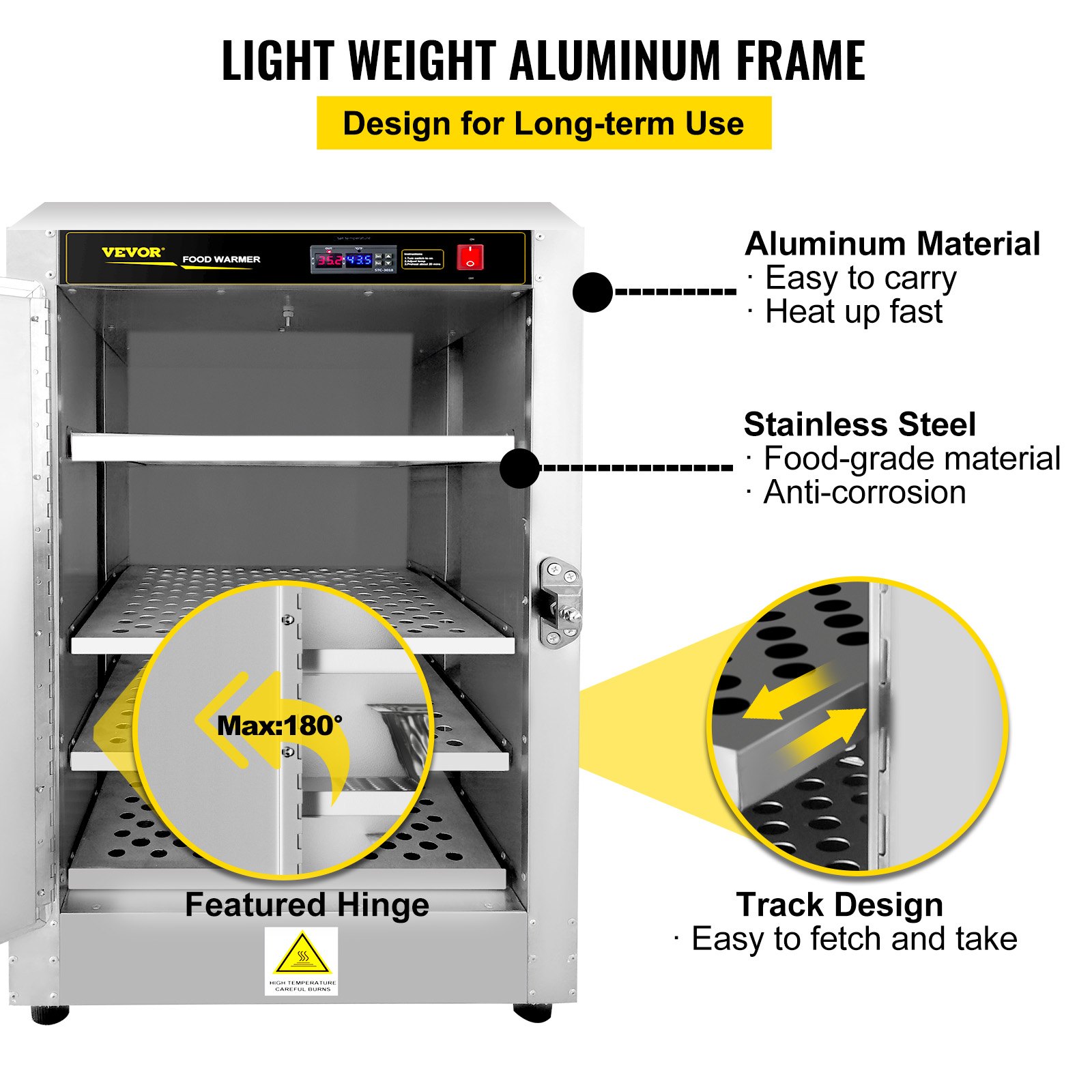 VEVOR Hot Box Food Warmer, 16\"x16\"x24\" Concession Warmer with Water Tray, Four Disposable Catering Pans, Countertop Pizza, Patty, Pastry, Empanada, Concession Hot Food Hold Tested to UL Standards