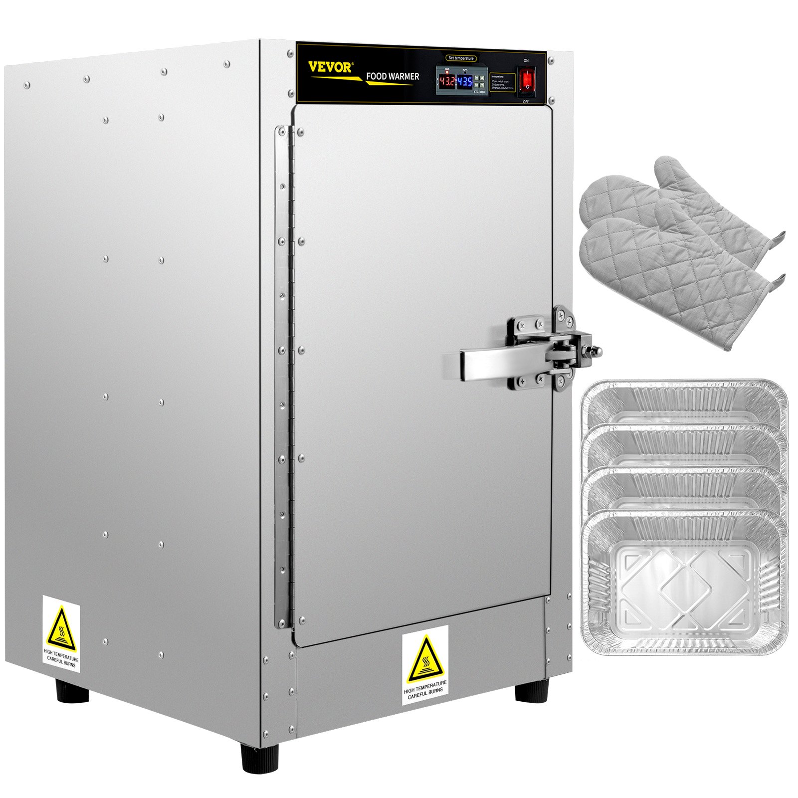 VEVOR Hot Box Food Warmer, 16\"x16\"x24\" Concession Warmer with Water Tray, Four Disposable Catering Pans, Countertop Pizza, Patty, Pastry, Empanada, Concession Hot Food Hold Tested to UL Standards
