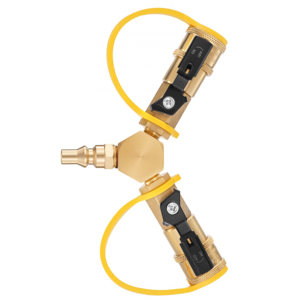 VEVOR RV Propane Quick Connect Y Splitter Adapter with Shutoff Valve, 2 Way 1/4 inch Quick Disconnect Kit, Fits for RV Trailer, Quick Connect Propane Hose Connect to Motorhome Tabletop Camping Grill