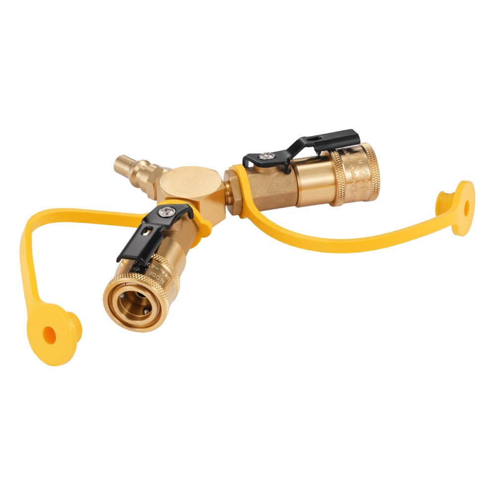 VEVOR RV Propane Quick Connect Y Splitter Adapter with Shutoff Valve, 2 Way 1/4 inch Quick Disconnect Kit, Fits for RV Trailer, Quick Connect Propane Hose Connect to Motorhome Tabletop Camping Grill