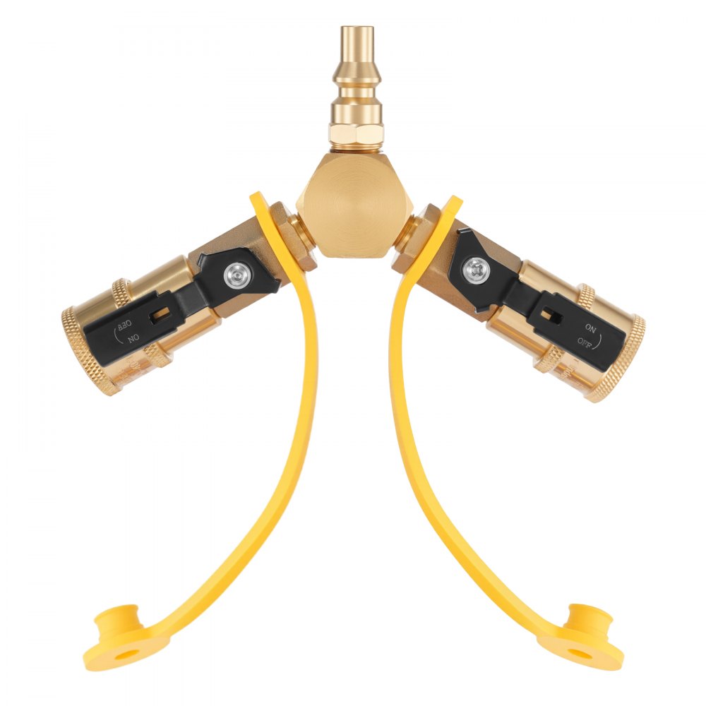 VEVOR RV Propane Quick Connect Y Splitter Adapter with Shutoff Valve, 2 Way 1/4 inch Quick Disconnect Kit, Fits for RV Trailer, Quick Connect Propane Hose Connect to Motorhome Tabletop Camping Grill