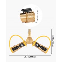 VEVOR RV Propane Quick Connect Y Splitter Adapter with Shutoff Valve, 2 Way 1/4 inch Quick Disconnect Kit, Fits for RV Trailer, Quick Connect Propane Hose Connect to Motorhome Tabletop Camping Grill