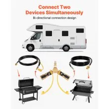 VEVOR RV Propane Quick Connect Y Splitter Adapter with Shutoff Valve, 2 Way 1/4 inch Quick Disconnect Kit, Fits for RV Trailer, Quick Connect Propane Hose Connect to Motorhome Tabletop Camping Grill