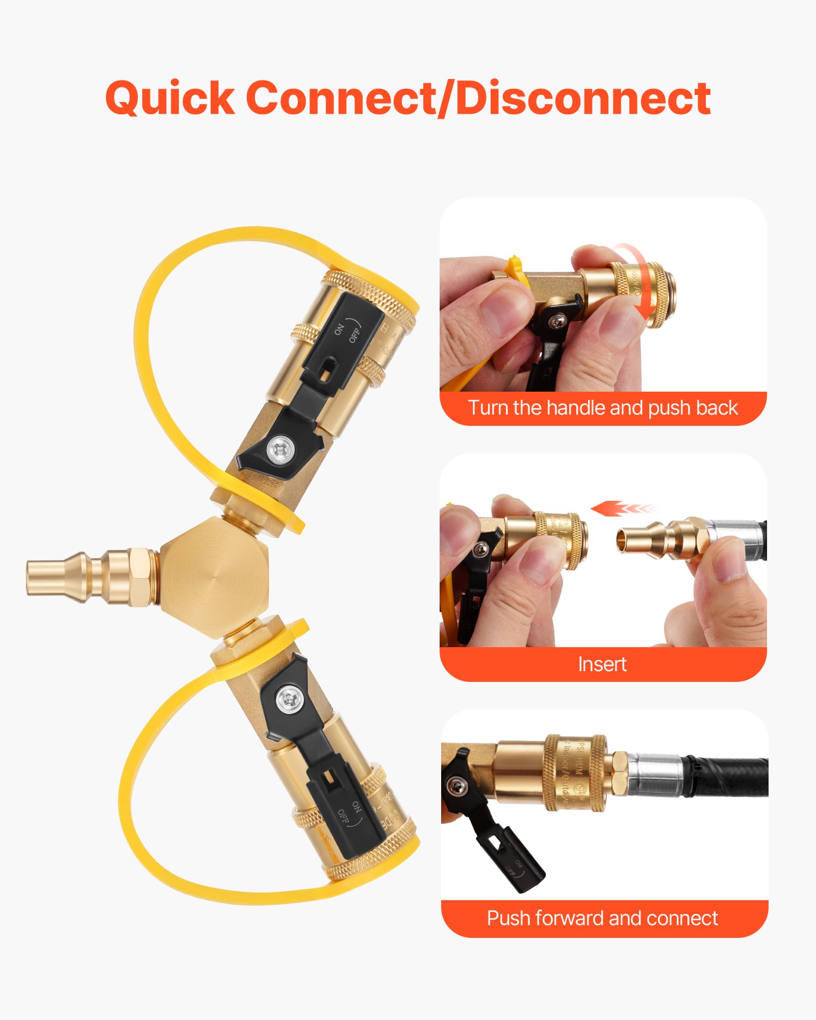 VEVOR RV Propane Quick Connect Y Splitter Adapter with Shutoff Valve, 2 Way 1/4 inch Quick Disconnect Kit, Fits for RV Trailer, Quick Connect Propane Hose Connect to Motorhome Tabletop Camping Grill