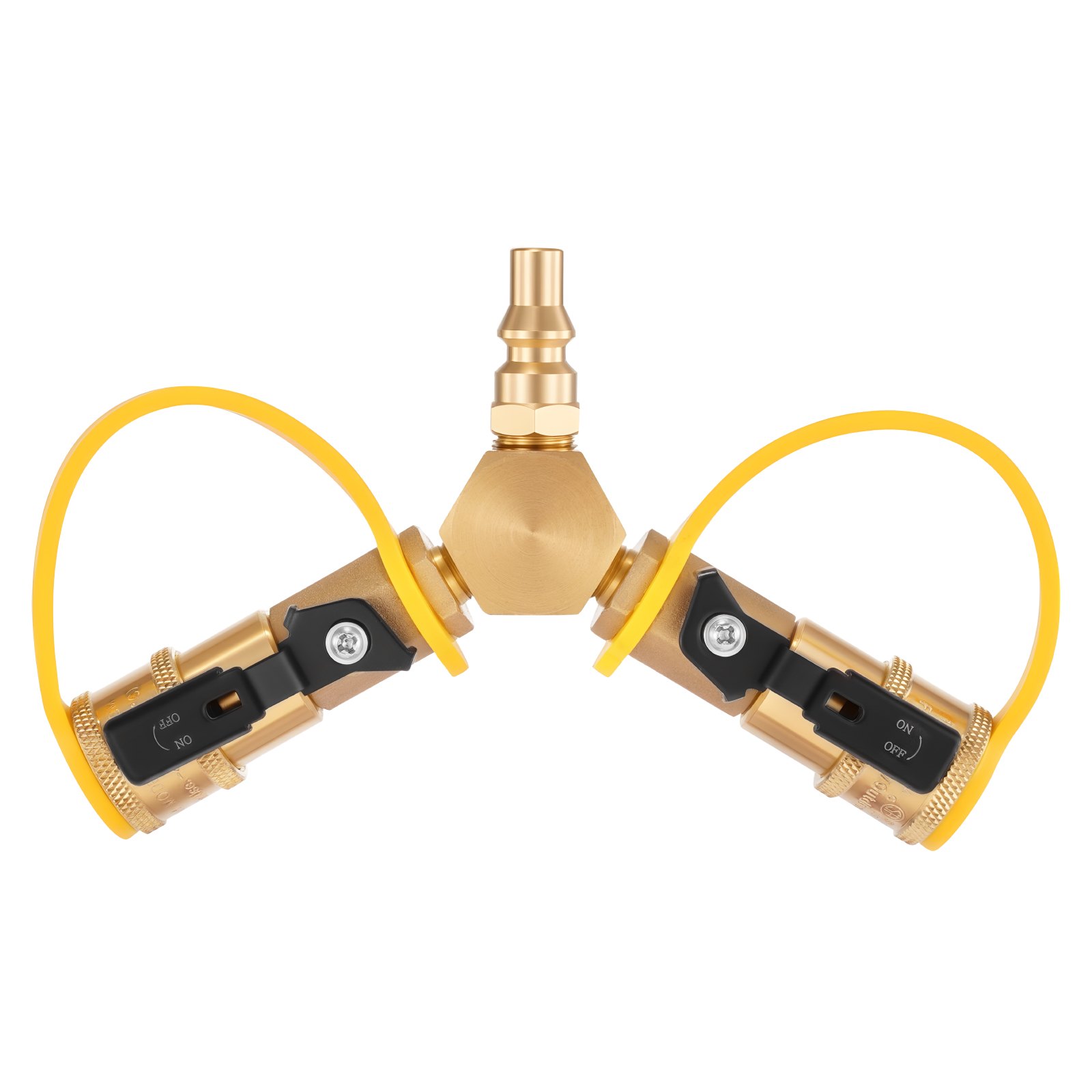 VEVOR RV Propane Quick Connect Y Splitter Adapter with Shutoff Valve, 2 Way 1/4 inch Quick Disconnect Kit, Fits for RV Trailer, Quick Connect Propane Hose Connect to Motorhome Tabletop Camping Grill