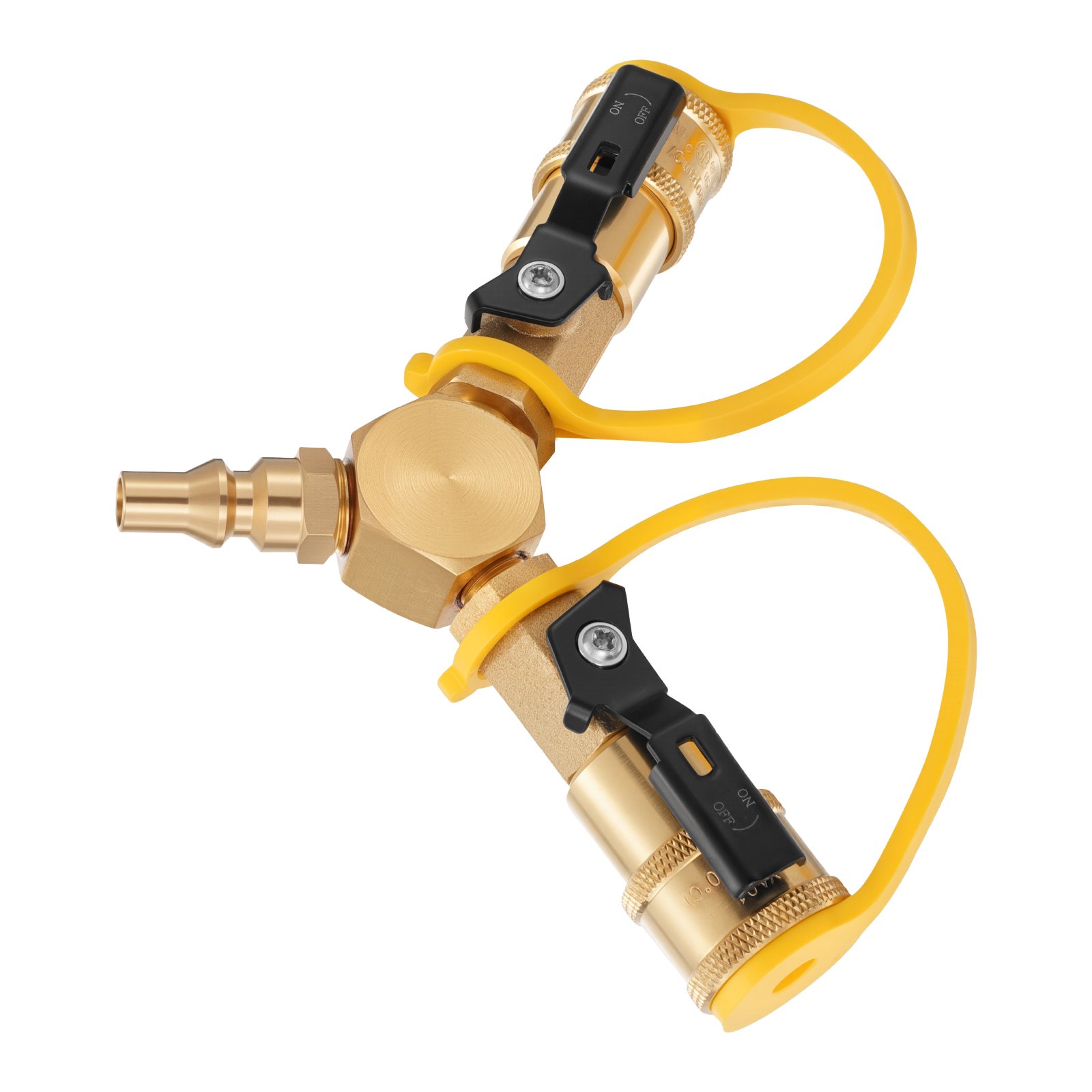 VEVOR RV Propane Quick Connect Y Splitter Adapter with Shutoff Valve, 2 Way 1/4 inch Quick Disconnect Kit, Fits for RV Trailer, Quick Connect Propane Hose Connect to Motorhome Tabletop Camping Grill
