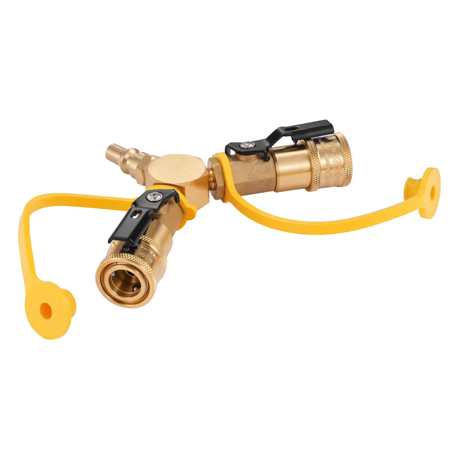 VEVOR RV Propane Quick Connect Y Splitter Adapter with Shutoff Valve, 2 Way 1/4 inch Quick Disconnect Kit, Fits for RV Trailer, Quick Connect Propane Hose Connect to Motorhome Tabletop Camping Grill