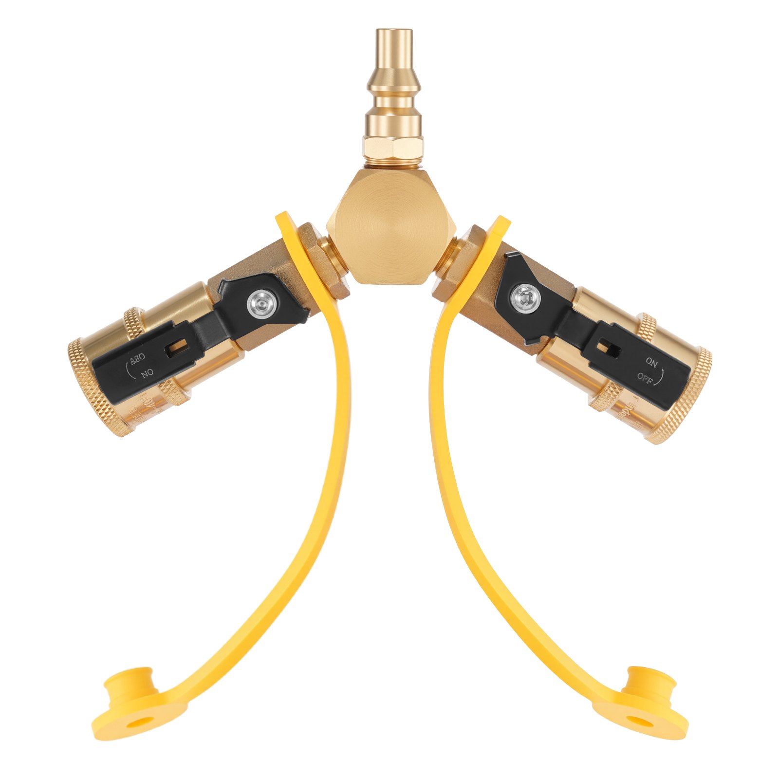 VEVOR RV Propane Quick Connect Y Splitter Adapter with Shutoff Valve, 2 Way 1/4 inch Quick Disconnect Kit, Fits for RV Trailer, Quick Connect Propane Hose Connect to Motorhome Tabletop Camping Grill