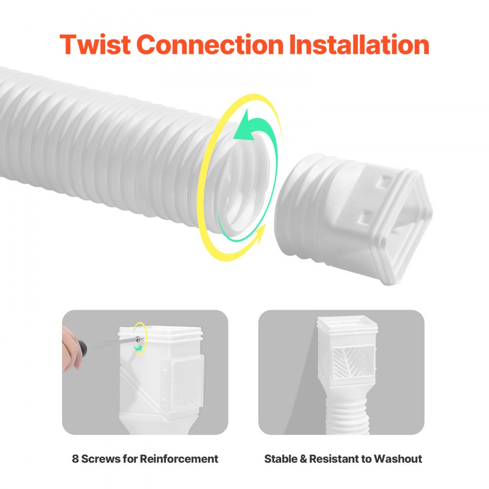 VEVOR Rain Gutter Downspout Extensions, 2-Pack Flexible Downspout Extender, Down Spout Drain Extension Extendable from 22" to 63", Gutter Extensions with Adapters, for Rainwater Drainage, White