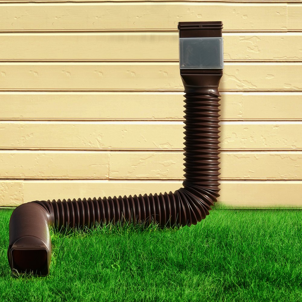 VEVOR Rain Gutter Downspout Extensions, 2-Pack Flexible Downspout Extender, Down Spout Drain Extension Extendable from 22" to 63", Gutter Extensions with Adapters, for Rainwater Drainage, Brown